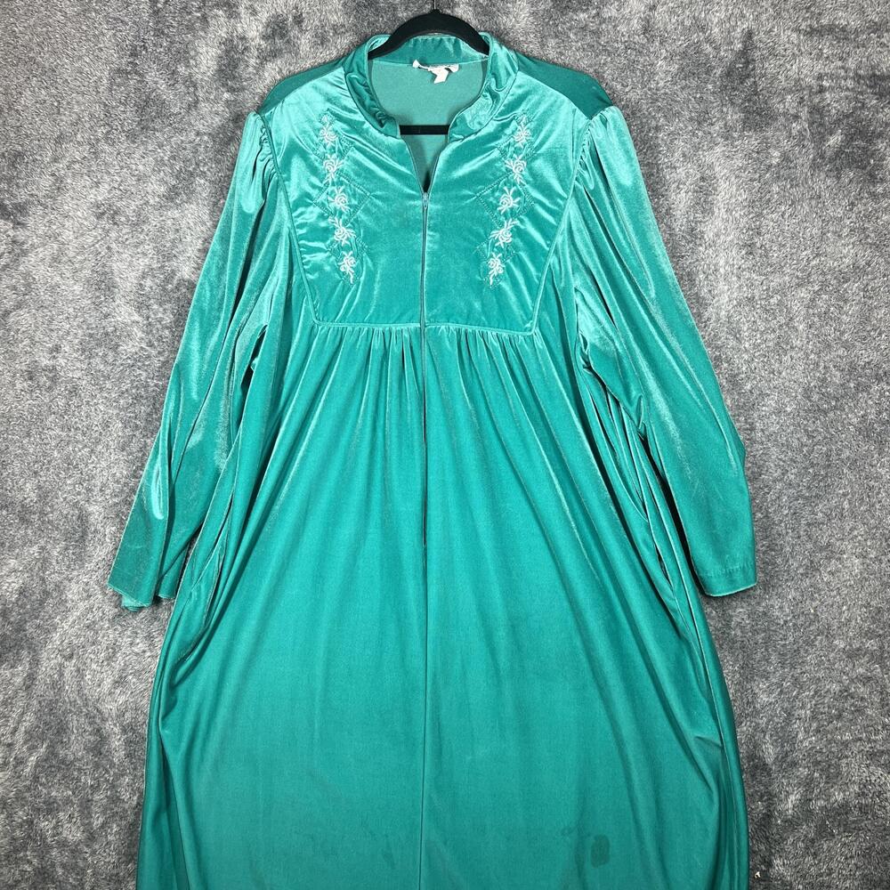 Saybury Dress Womens 2X Green Velour Long Sleeve Collared Embroidered Maxi